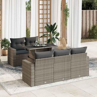 vidaXL Set De Muebles De Jard&iacute;n 6 Pzas Y Cojines Rat&aacute;n Sint&eacute;tico Gris Vidaxl