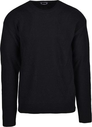 Daniele Alessandrini Textured Black Crew Neck Sweater in Acrylic and Wool Blend