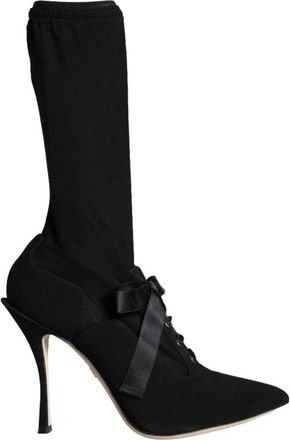 Dolce & Gabbana Zwarte Stiletto Hakken Mid Calf Laarzen - Dames - Laarzen met Hak - Zwart - 38 1/2 EU - Schoenen