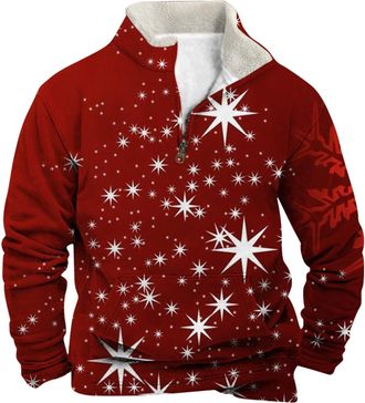 Generic Christmas Fleece Jumper For Men 1/4 Zip Christmas Sweatshirts For Men Novelty Funny Santa Pullover Ugly Xmas Jumper Long Sleeve Sweater Fleece Stand C