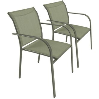 Sweeek Set of 2 garden chairs in aluminium and textilene, khaki green 62 x 55 x 84 cm - Amara