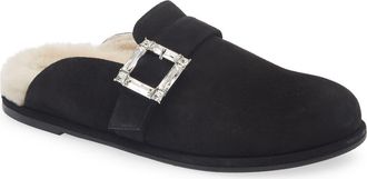 Stuart Weitzman June Genuine Shearling Mule in Black/Natural at Nordstrom Rack, Size 5.5