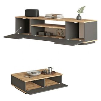 Dmora Conjunto Muebles De Sal&oacute;n Nativo, Modular, 2 Estantes, 5 Puertas, Roble Marr&oacute;n Nudos