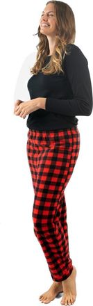 Leveret Womens Cotton Top & Fleece Pants Printed Matching Family Holiday Pajama Set in Plaid Black & Red at Nordstrom, Size X-Small