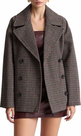Avec Les Filles Houndstooth Peacoat in Navy - Brown Houndstooth at Nordstrom, Size X-Small