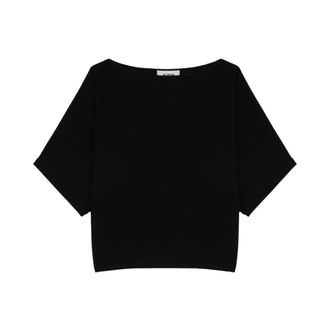 Alpha Studio Round-neck Knitwear, female, Black, Size: S Scollo Barca M/Manche Kimono