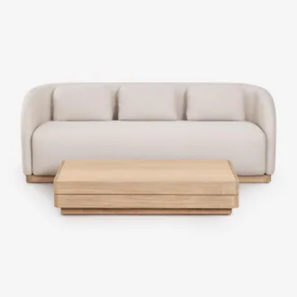 Sklum Set Da Soggiorno Con Divano A 3 Posti E Tavolino Rettangolare 130x75 Cm In Legno Di Acacia Verona Sklum