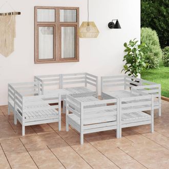 vidaXL Juego De Muebles De Jard&iacute;n 9 Pzas Madera Maciza De Pino Blanco Vidaxl