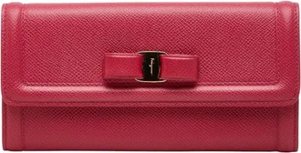 Ferragamo Pink Leather Long Wallet (Bi-Fold) (Pre-Owned)