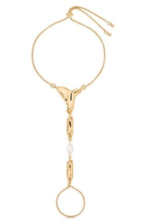 Ettika Liquid Metal Genuine Freshwater Pearl Hand Chain in Gold at Nordstrom