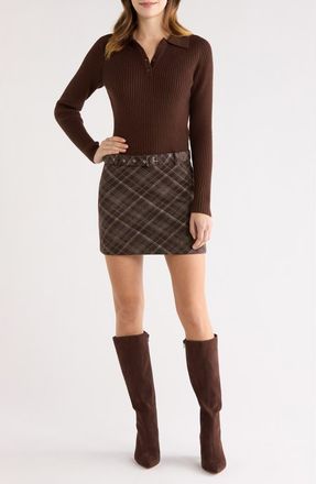 ASTR the Label Baylie Mixed Media Long Sleeve Sweater Dress in Brown at Nordstrom, Size X-Small
