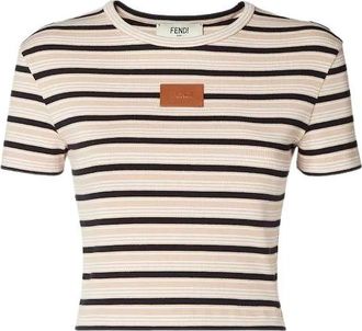 Fendi Stretch katoenen T-shirt met borduursel - Dames - T-shirts - Veelkleurig - L - Katoen - Tops