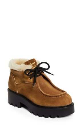 Miu Miu Boyfriend Genuine Shearling Lined Chukka Boot in Cannella at Nordstrom, Size 10Us