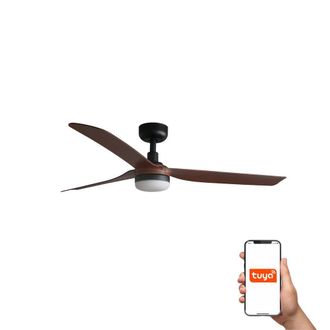 Netlighting Punt 130cm Smart LED Ceiling Fan Black Dark Wood Blades