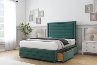 Sloomy Ashford Plush Divan Set 2 Drawers-54 Headboard-Footboard in Emerald | Size: King