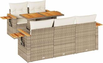 vidaXL Set Sof&aacute;s Jard&iacute;n Y Cojines 6 Pzas Rat&aacute;n Sint&eacute;tico Acacia Beige Vidaxl