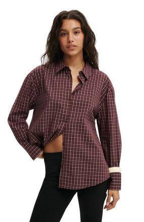 Cotton On Womens Sloane Oversized Shirt in Burgundy Check at Nordstrom, Size 10