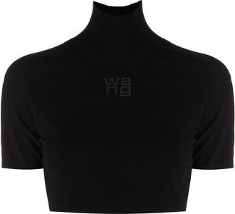 Alexander Wang high-neck logo-embossed jumper - women - Cotton - S - Black