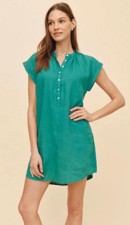 Bella Dahl Cap Sleeve Henley Dress In Aqua Green