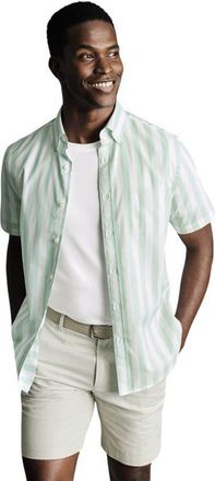 CHARLES TYRWHITT Non-Iron Stretch Poplin Slub Short Sleeve Shirt in Aqua Green at Nordstrom, Size X-Large