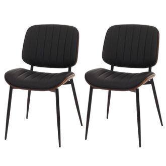 Hhg Hhg - Juego De 2 Sillas De Comedor 182, Silla De Cocina, Madera Curvada Imitaci&oacute;n Cuero Oeko-tex Mvg, Aspecto Nogal, Negro