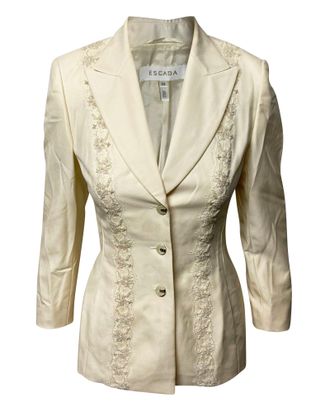Escada Lace and Pearl Trouser Suit Set in Cream Wool