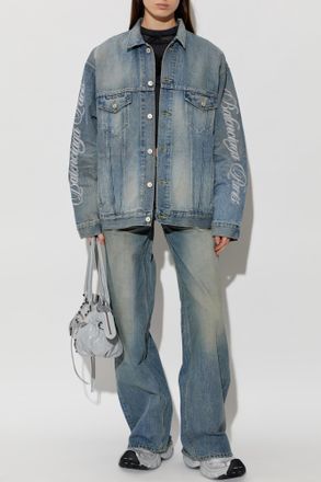Balenciaga Denim Jacket With vintage Effect, Womens, Blue