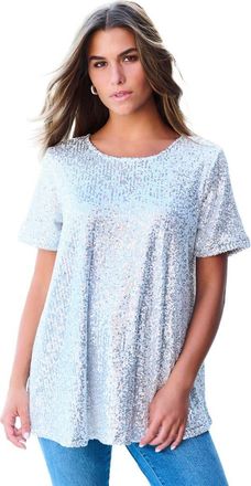 Roaman's Plus Size Sequin Swing Tee in Silver Shimmer at Nordstrom, Size 12