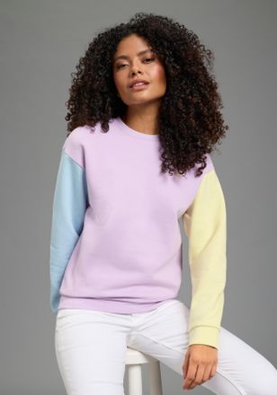 Kangaroos Sweatshirt KANGAROOS, Damen, Gr. 32/34, lila, gelb, blau, angeraute Sweatware, Obermaterial: 60% Baumwolle, 40% Polyester, figurumspielend h&uuml;ftlang, R