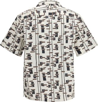 Prada Mens Bowling Shirt Natural-Bordeaux Cotton Natural/bordeaux