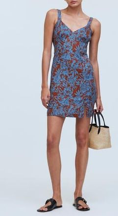 Madewell Floral Sweetheart Neck Linen Minidress in Blue Isle at Nordstrom Rack, Size 12