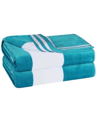 Superior Set Of 2 Cabana Stripe Oversized Cotton Beach Towels