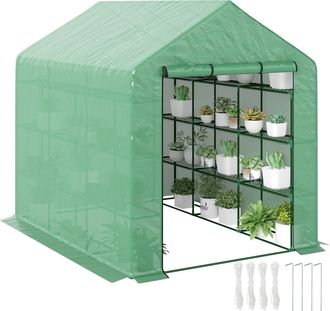 OEM Invernadero De Exterior Con Estantes De 4 Niveles Puerta Con Cremallera Y Marco De Acero 244x180x210 Cm Verde