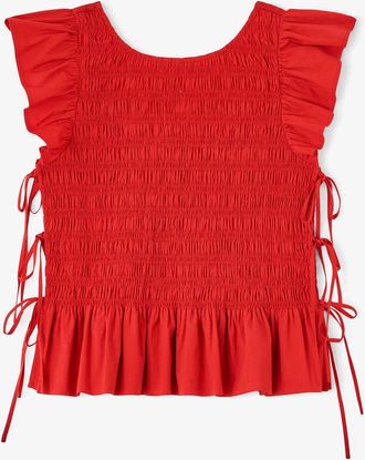 Ganni Goji Berry Top in Smocked Cotton - Size 10/12 Organic
