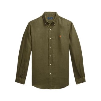Polo Ralph Lauren Groen Linnen Polo Shirt - Heren - Casual Overhemden - Groen - XL - Linnen - Overhemden