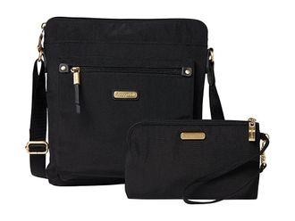 Baggallini Go Bagg with RFID Phone Wristlet Cross Body Womens Handbags Black/Gold Hardware, Nylon