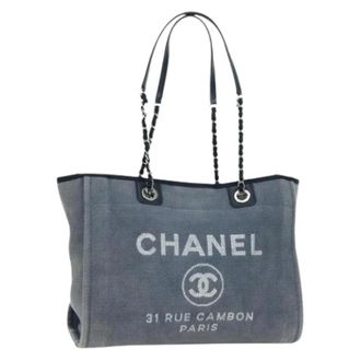 Chanel Pre-owned Tote Bags, female, Blue, Size: ONE SIZE Pre-owned Vintage Canvas Tote Bag