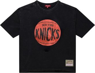 Mitchell & Ness Boxy Cropped T-Shirt - Dames - T-shirts - Zwart - XS - Katoen - Tops
