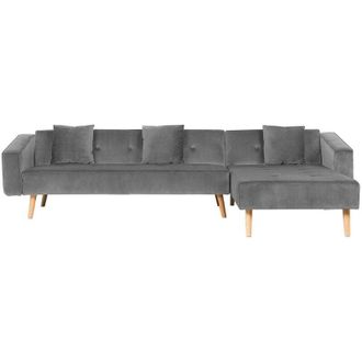 Beliani Beliani - Velvet Left Hand Corner Sofa Bed Grey Buttoned Sleeper Vadso