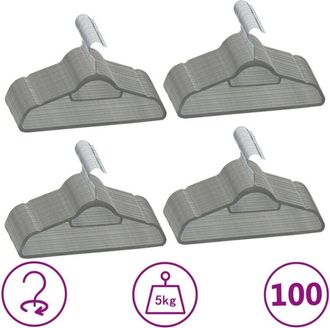 vidaXL Juego De Perchas Ropa 100 Uds Antideslizantes Terciopelo Gris Vidaxl