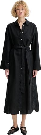 Marc O'Polo Linnen Shirtjurk Wide met Tailleband - Dames - Shirt Kleedjes - Zwart - S - Linnen - Kleedjes