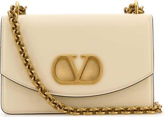 Valentino Garavani Ivory Leather V Logo Signature Shoulder Bag