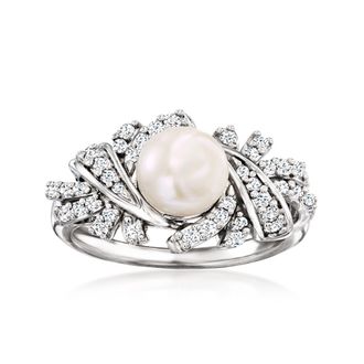 Ross-Simons 7-7.5mm Cultured Pearl and. Diamond Ring in Sterling Silver