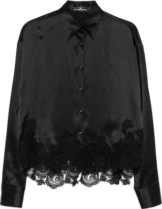 Ermanno Scervino Zijden Blouse met Kantrand - Dames - Overhemden - Zwart - S - Satijn - Overhemden