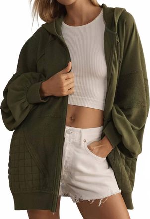 Pilcro Mixed Print Full Zip Hooded Sweatshirt In Dark Green