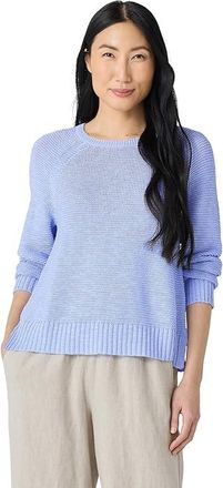 Eileen Fisher Crew Neck Raglan Sleeve Sweater Womens Sweatshirt Bellflower : LG, Cotton/Linen