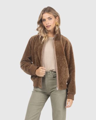 Gorski REVERSIBLE TEXTURED SHEARLING LAMB BOMBER JACKET