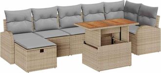 vidaXL Garden Sofa Set Height-Adjustable 8 pcs Beige Poly Rattan vidaXL