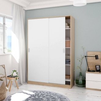 Dmora Armario Con Dos Puertas Correderas Y Tres Baldas, Color Roble Y Blanco Mate, Medidas 120 X 200 X 50 Cm, Con Embalaje Reforzado - Dmora