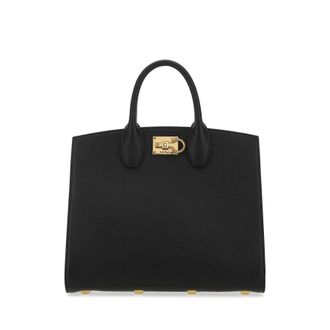 Ferragamo Black Leather The Studio Handbag